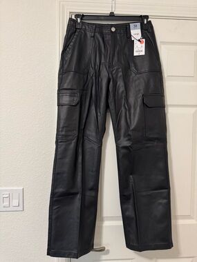 Cargo Black Faux Leather Cargo Pants